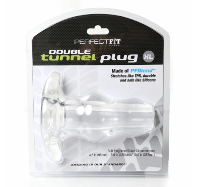 Plug analny podwójny tunel - Perfect Fit Double Tunnel Plug XL Clear Przezroczysty XL